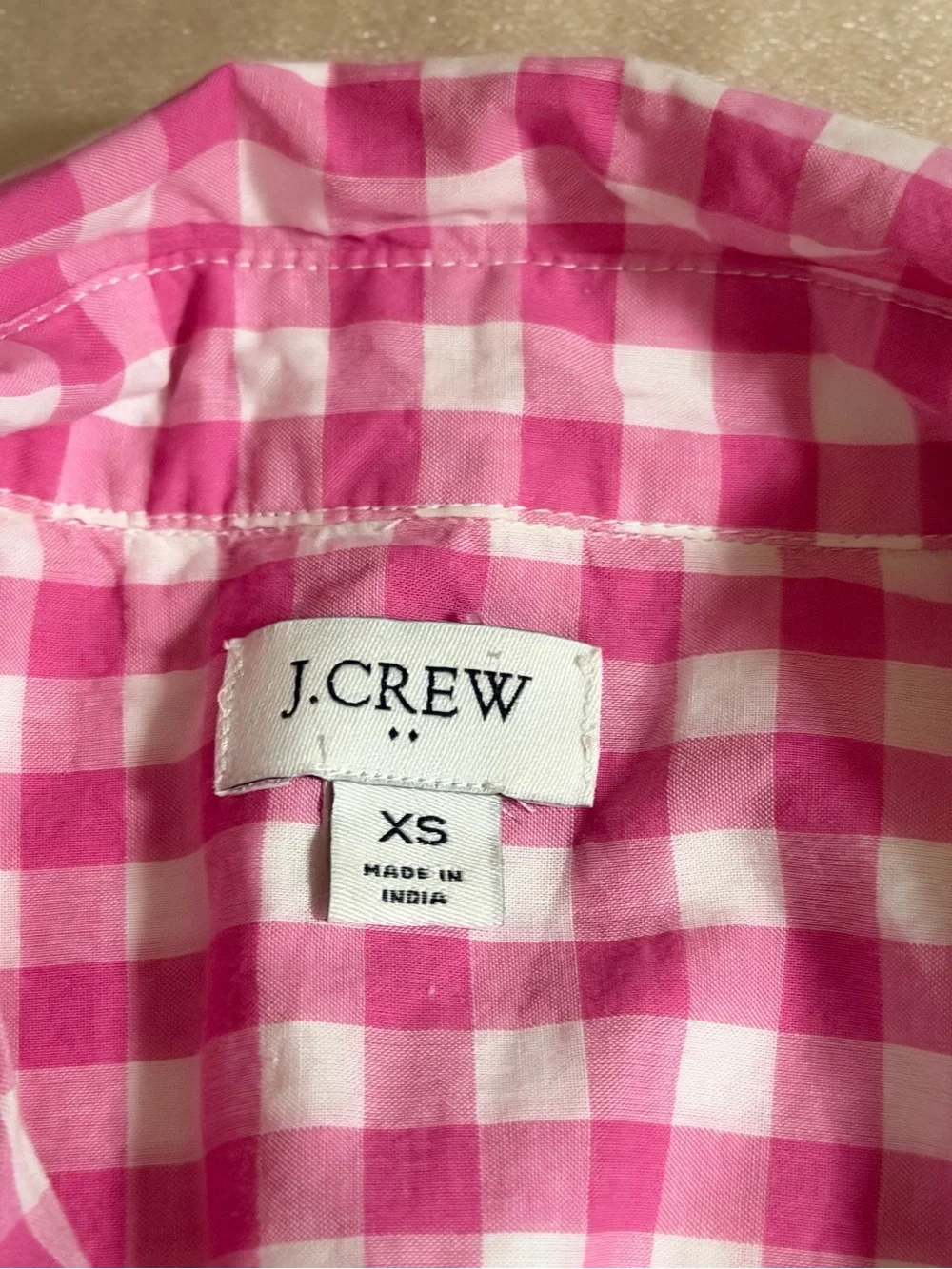 J.Crew Lightweight Cotton Gingham Signature Fit Button-Down Shirt Pink/White XS